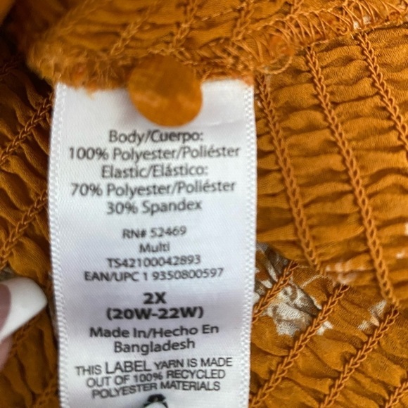 Terra and Sky Mustard Ruffled Scoop Neck Ruched Long Sleeve Blouse (size 2x) - Picture 10 of 10